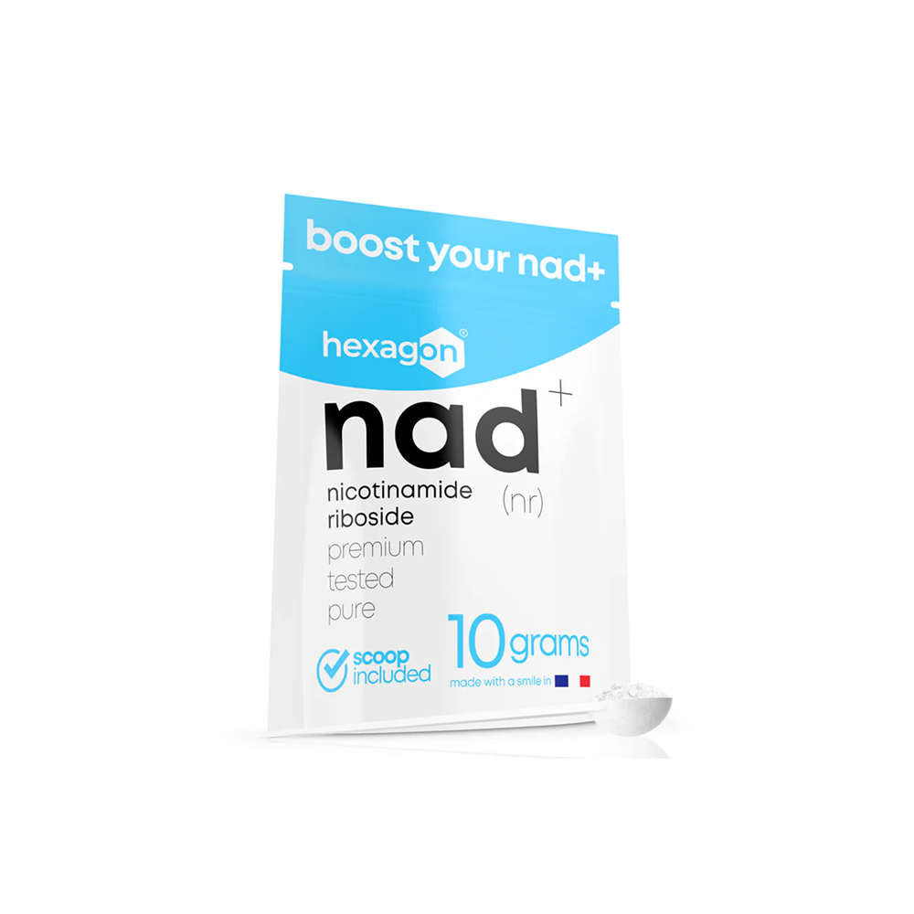NAD+ Nicotinamide Riboside Chloride Pure Poudre Hexagon.